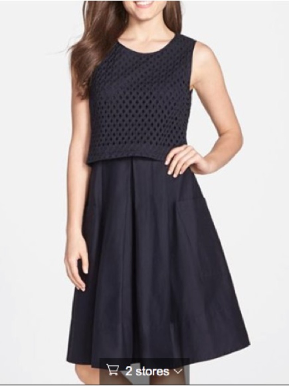 Eliza J Black‎ Cotton Poplin Popover Mixed Media Pleated Midi Little Black Dress